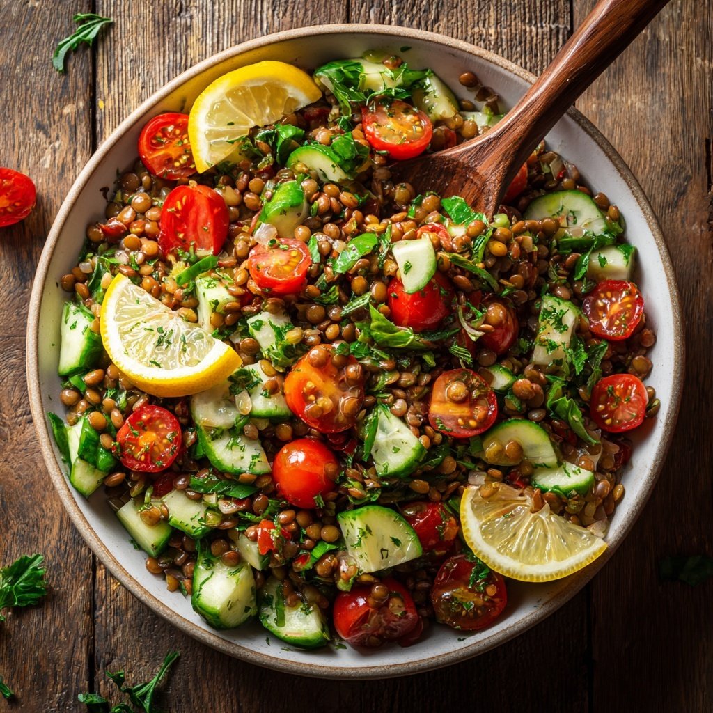 Healthy Lunch Lentil Salad with Lemon
