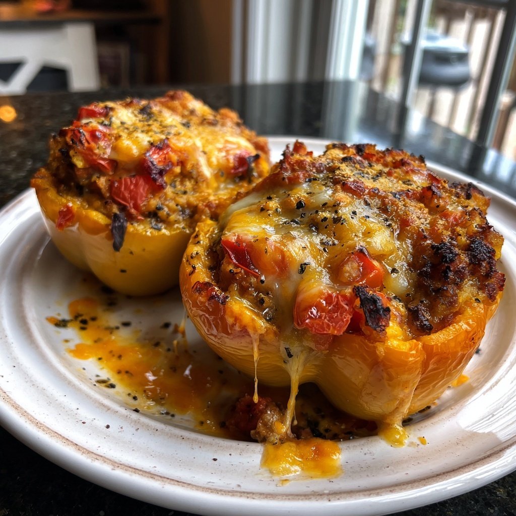 Ground Beef And Cheese Stuffed Peppers