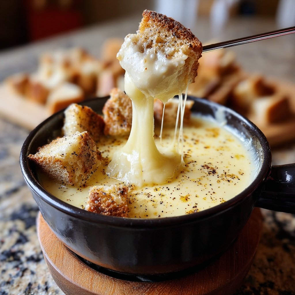 Fondue with White Cheddar and Cracked Pepper
