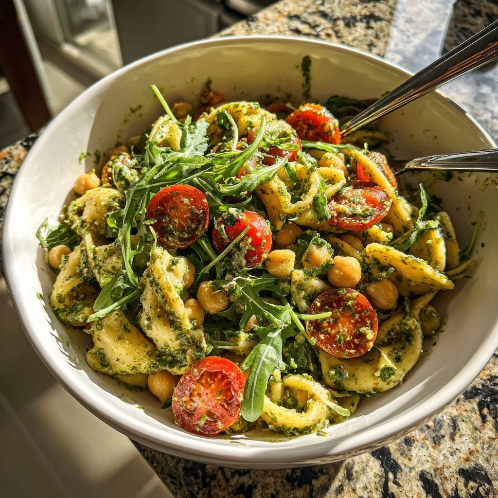 Healthy Lunch Chickpea Pesto Pasta Salad