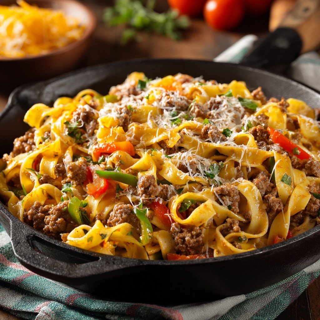 Ground Beef And Noodle Skillet