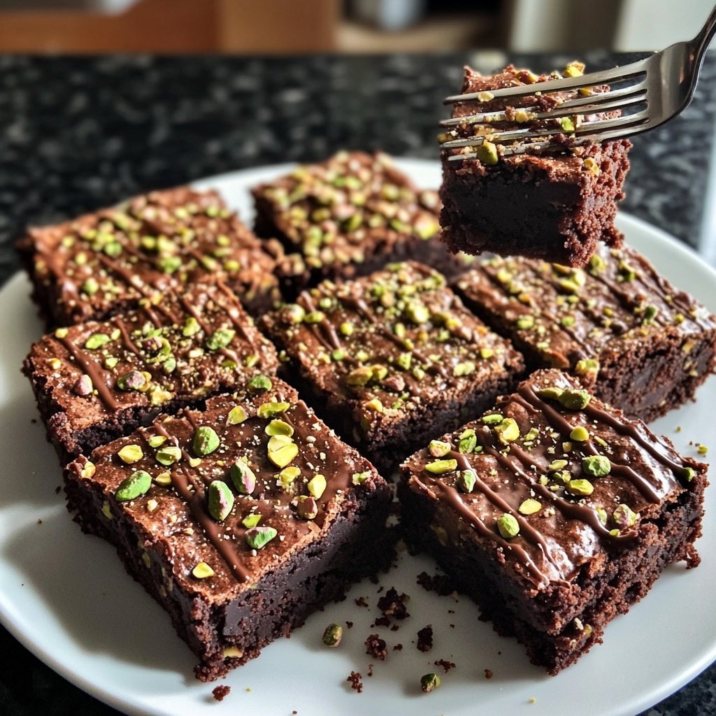 Chocolate Pistachio Brownie Squares